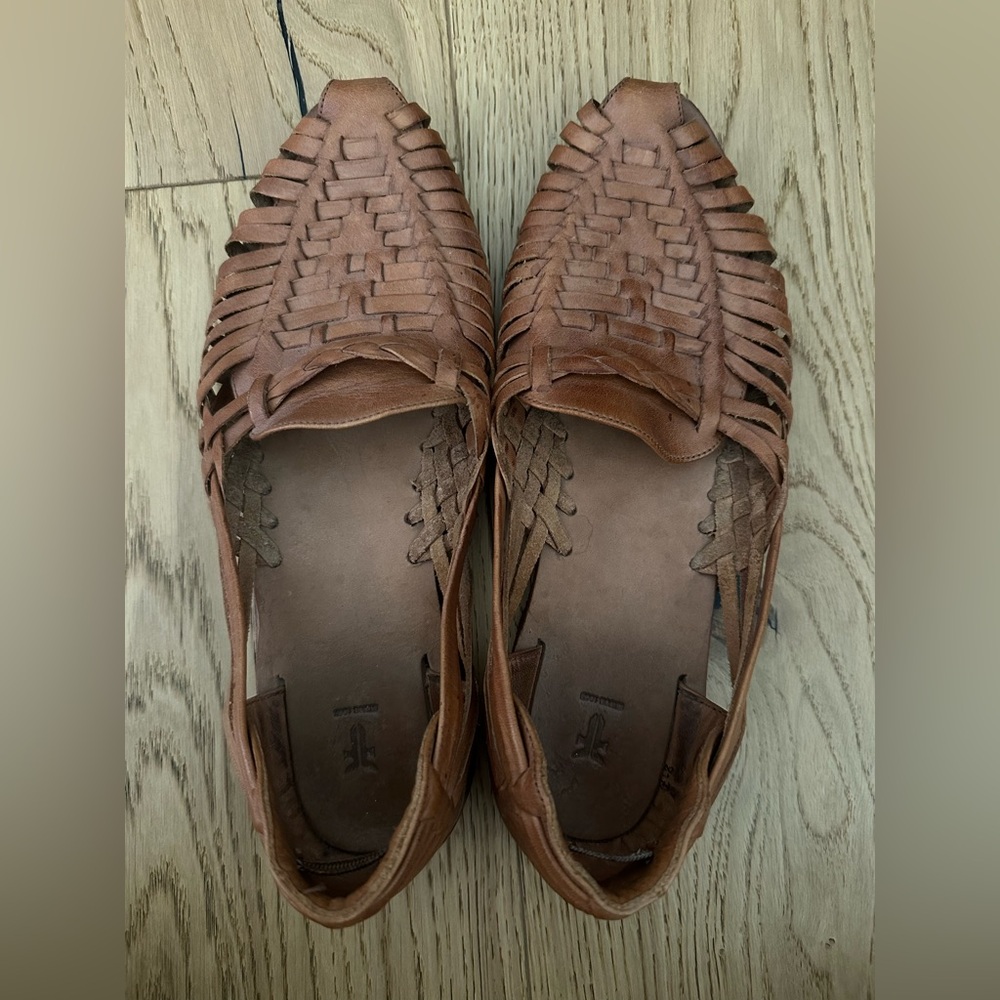 Frye Women’s Leather Huarache Flats Size 8.5 Brown Woven Sandals Made in Mexico